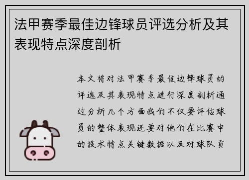 法甲赛季最佳边锋球员评选分析及其表现特点深度剖析