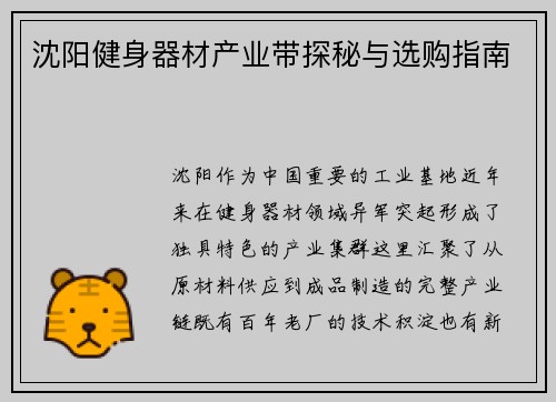 沈阳健身器材产业带探秘与选购指南