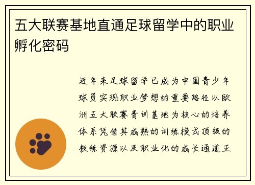 五大联赛基地直通足球留学中的职业孵化密码